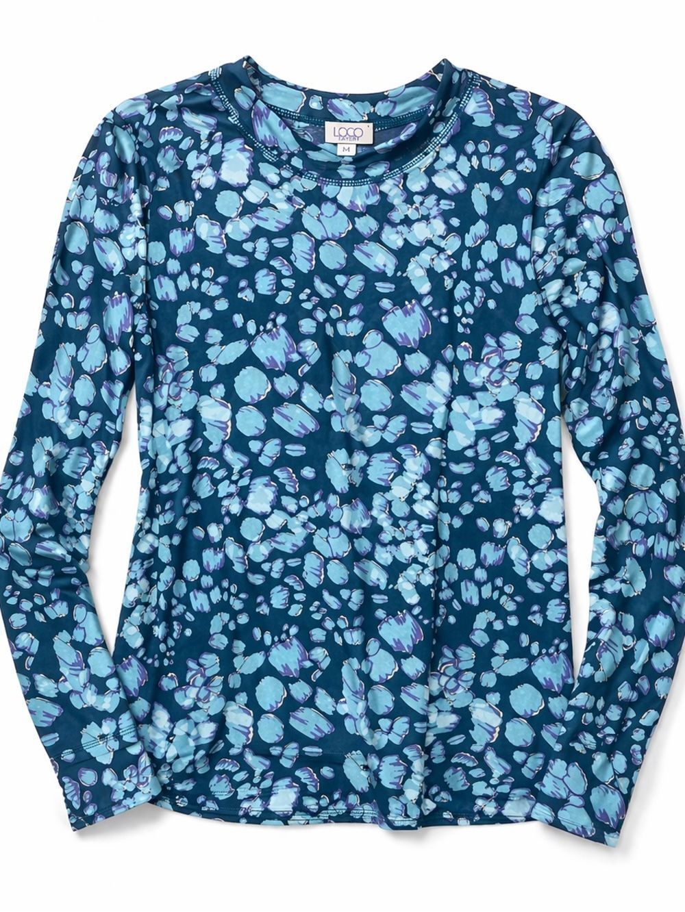 LOGO Lori Goldstein Abstract Floral Knit Top Blue Long Sleeve Womens L